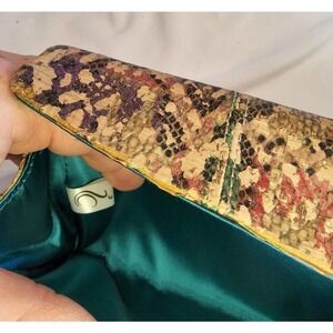 Inge Christopher Long Asymmetrical Envelope Clutch Reptile Print Vintage Multi